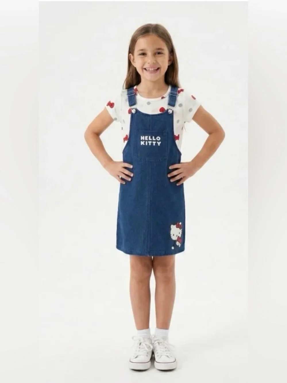 Hello Kitty Sanrio Adjustable Jumper Denim Dress & Shirt, 2 piece set! Size: 10